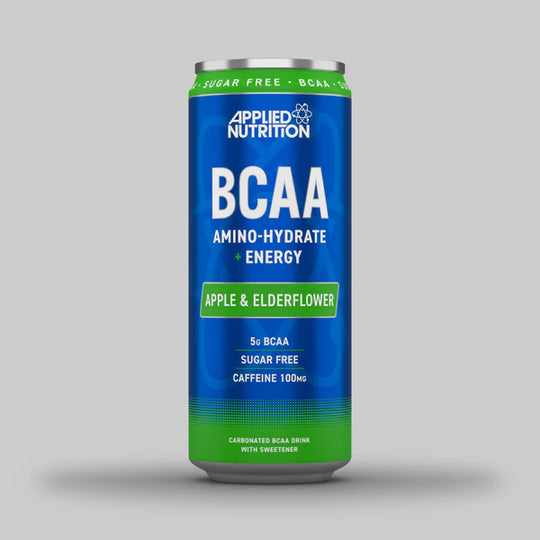 BCAA ENERGY DRINK CANS 330ML (6 PACK). apple and elderflower