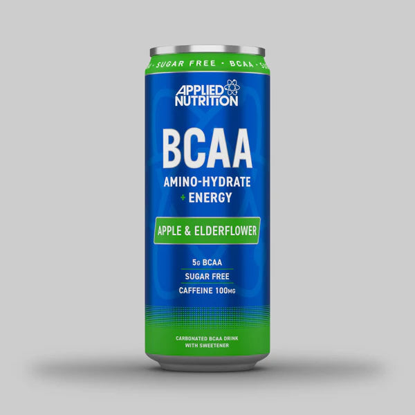 BCAA ENERGY DRINK CANS 330ML (6 PACK). apple and elderflower