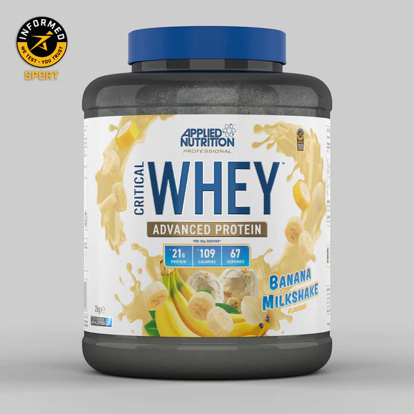 CRITICAL WHEY PROTEIN 2KG advanced protein, Applied Nutrition banana milkshake flavour